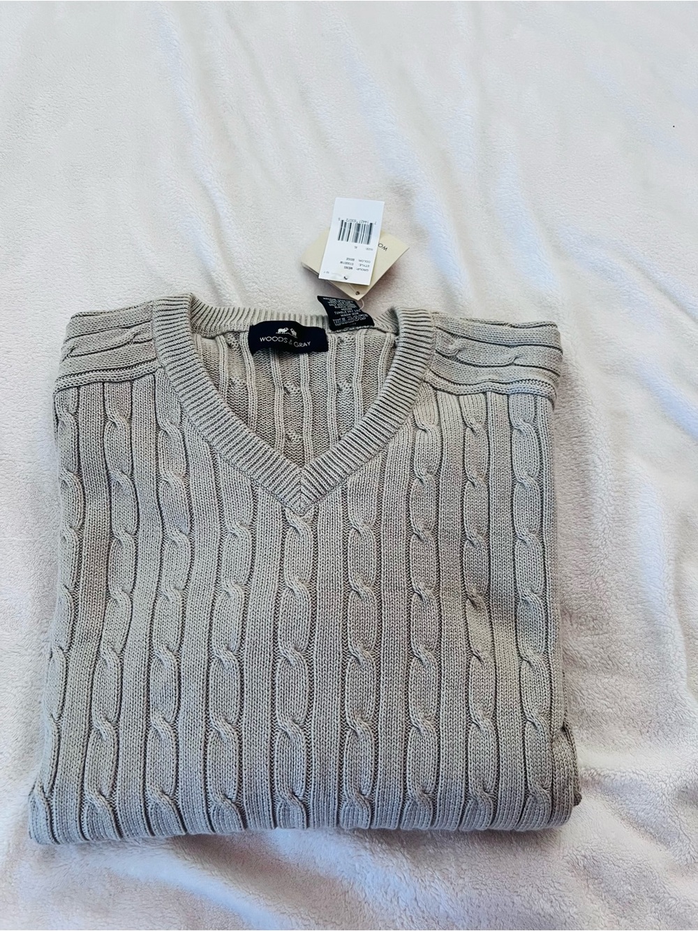 Woods & Gray Cable Knit V Neck Sweater XL Beige 100% Cotton Classic Old Money - Picture 14 of 14
